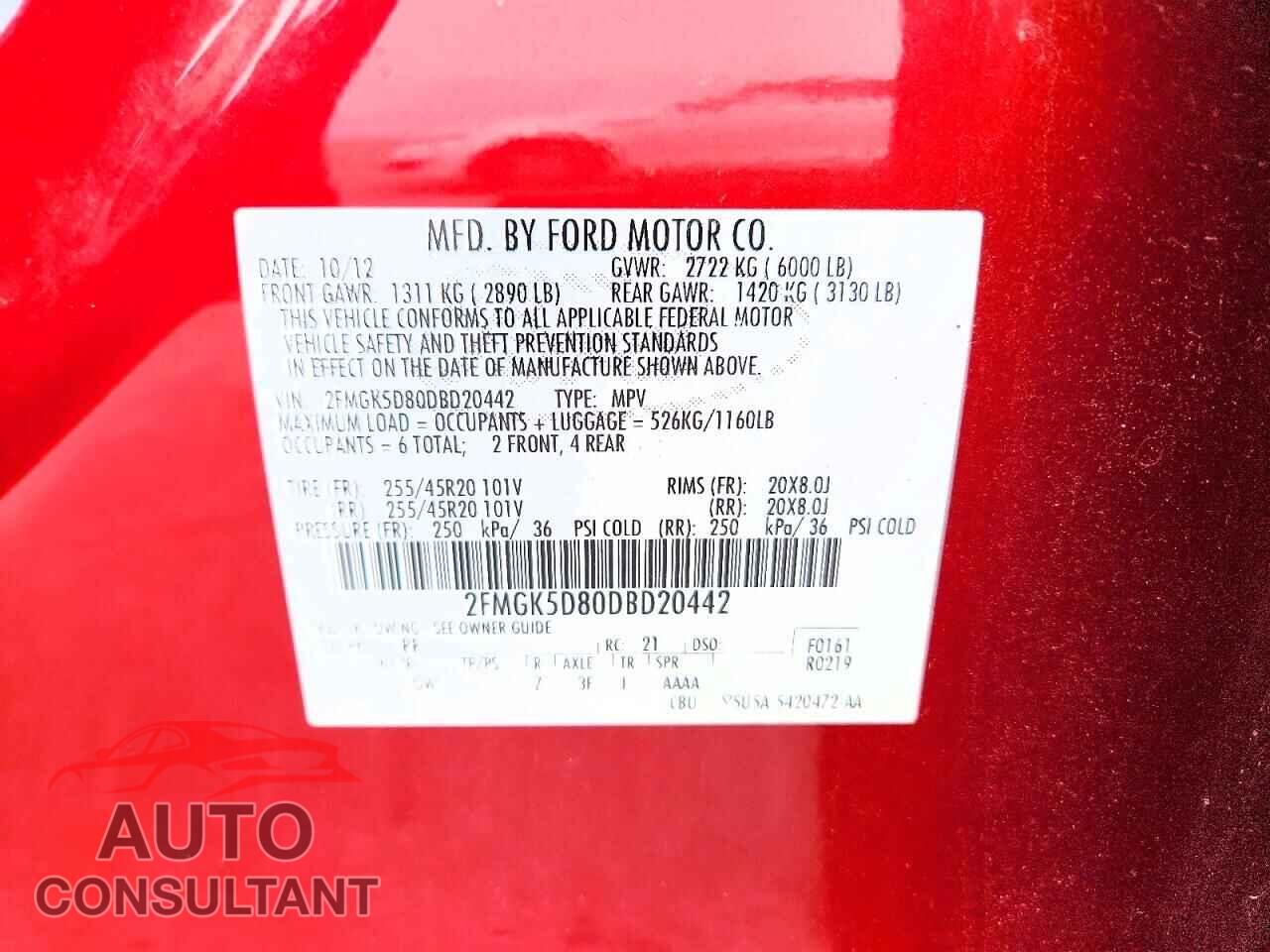 FORD FLEX 2013 - 2FMGK5D80DBD20442