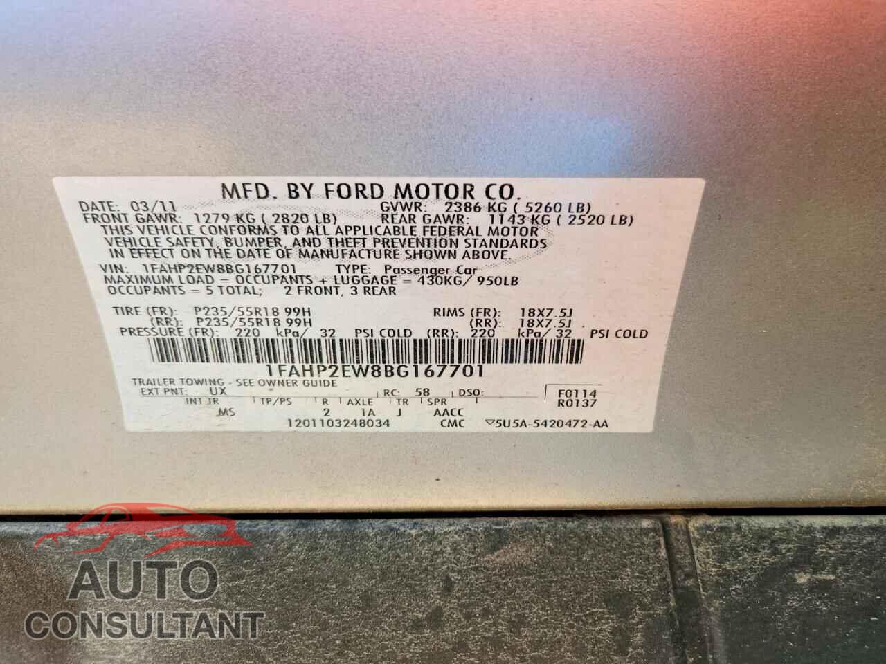 FORD TAURUS 2011 - 1FAHP2EW8BG167701
