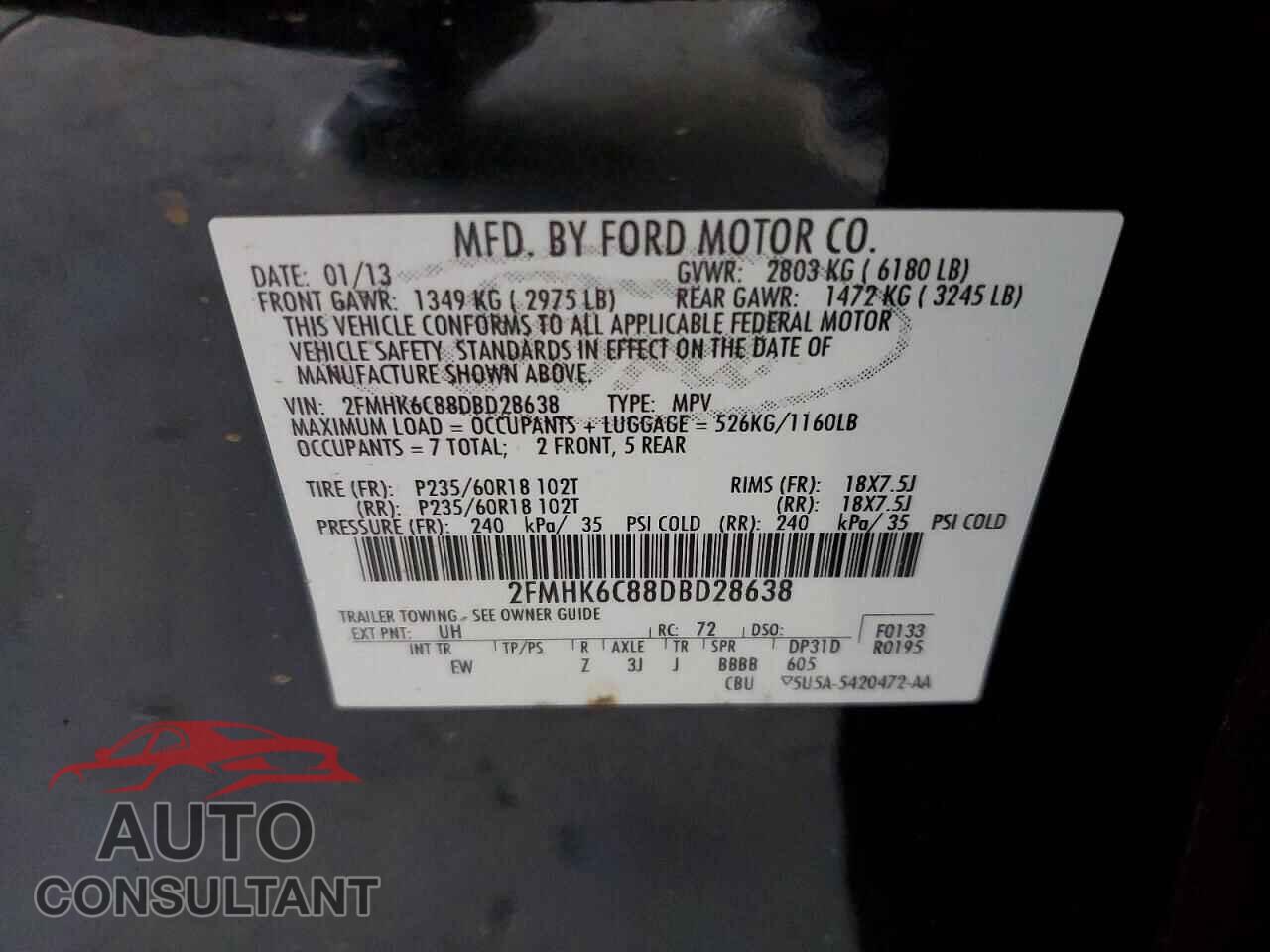 FORD FLEX 2013 - 2FMHK6C88DBD28638