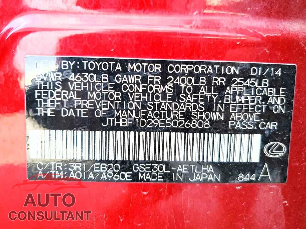 LEXUS IS 2014 - JTHBF1D29E5026808