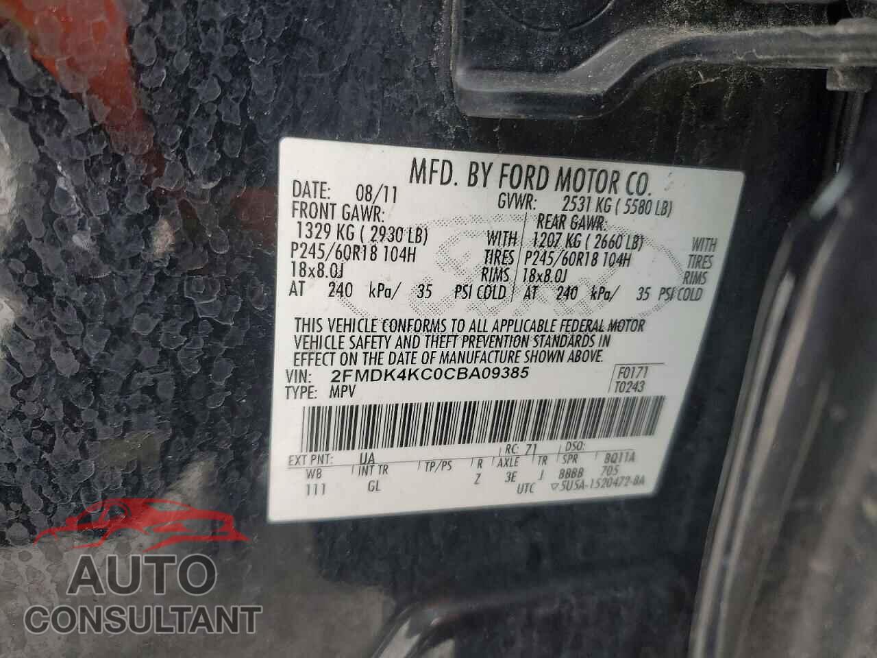 FORD EDGE 2012 - 2FMDK4KC0CBA09385
