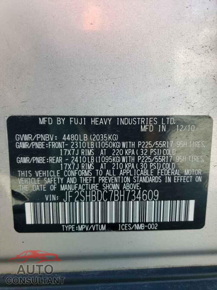 SUBARU FORESTER 2011 - JF2SHBDC7BH734609