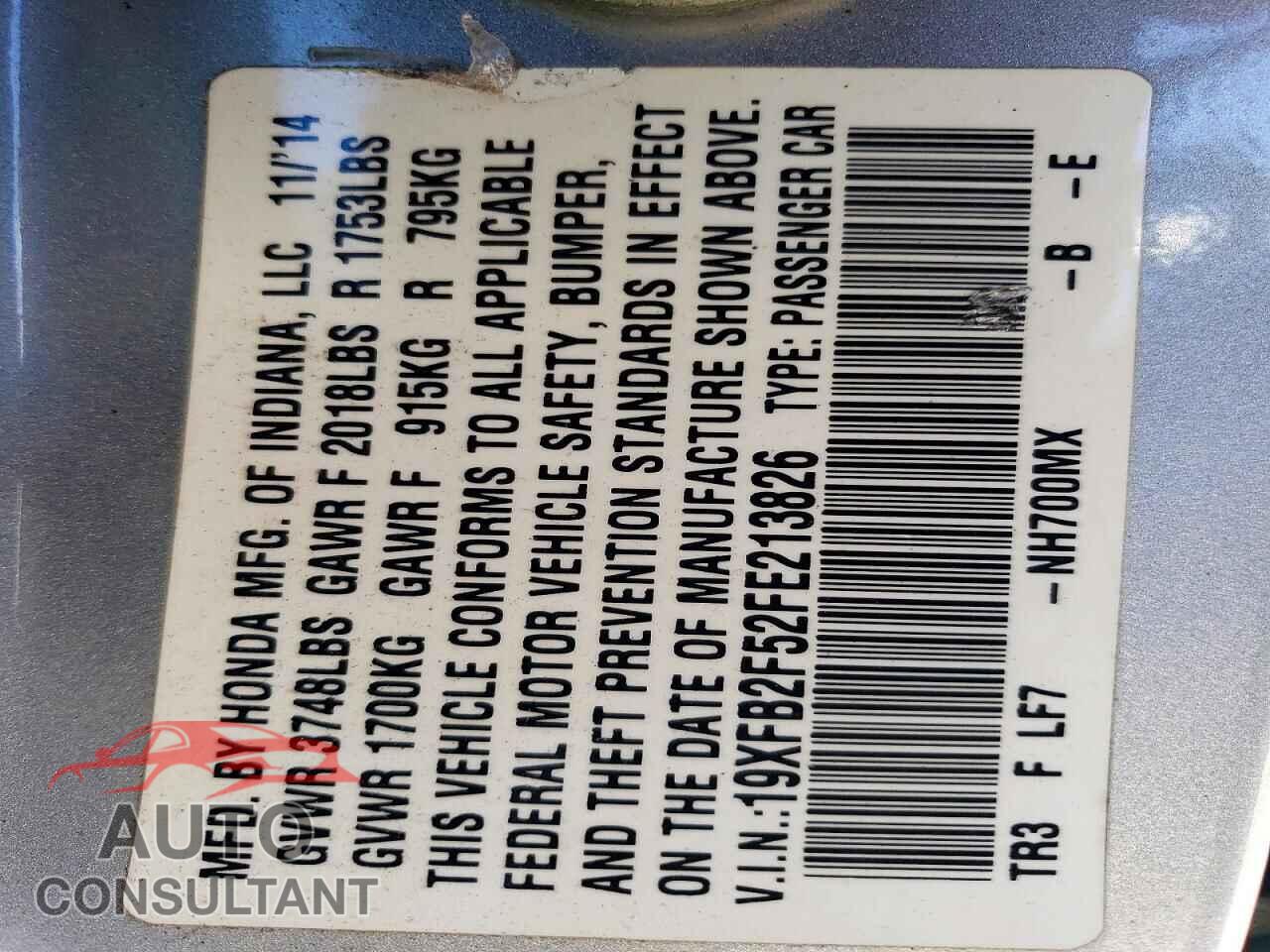HONDA CIVIC 2015 - 19XFB2F52FE213826