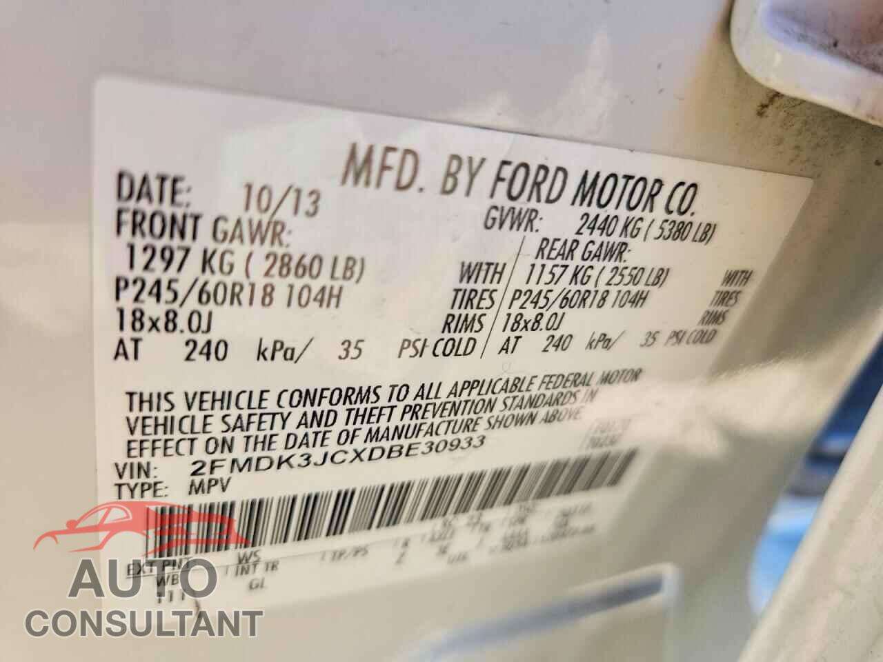 FORD EDGE 2013 - 2FMDK3JCXDBE30933