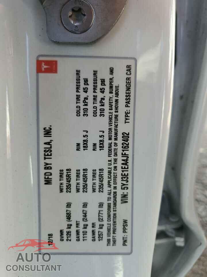TESLA MODEL 3 2018 - 5YJ3E1EA4JF162402