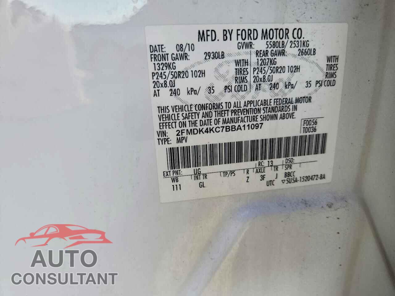 FORD EDGE 2011 - 2FMDK4KC7BBA11097