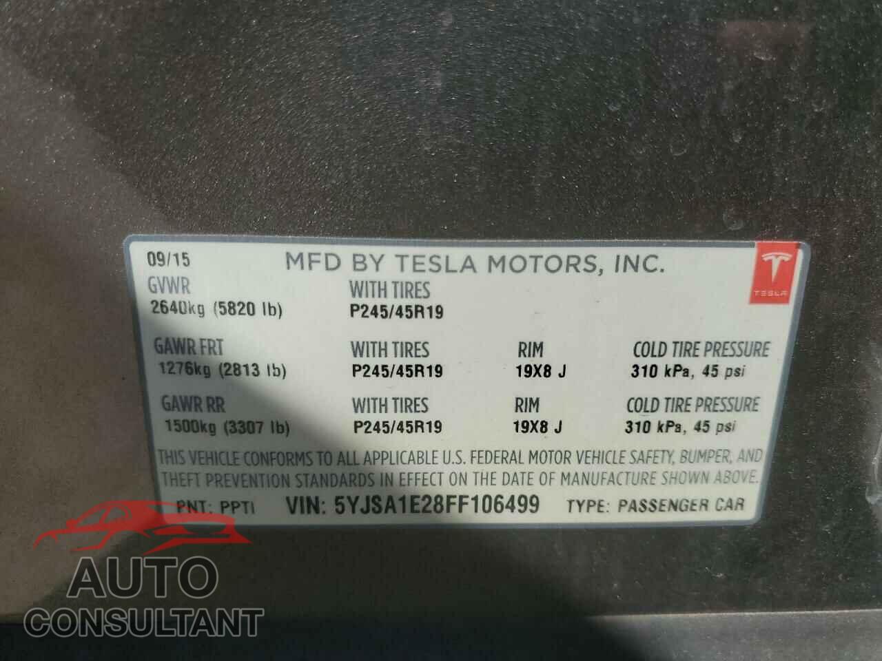 TESLA MODEL S 2015 - 5YJSA1E28FF106499