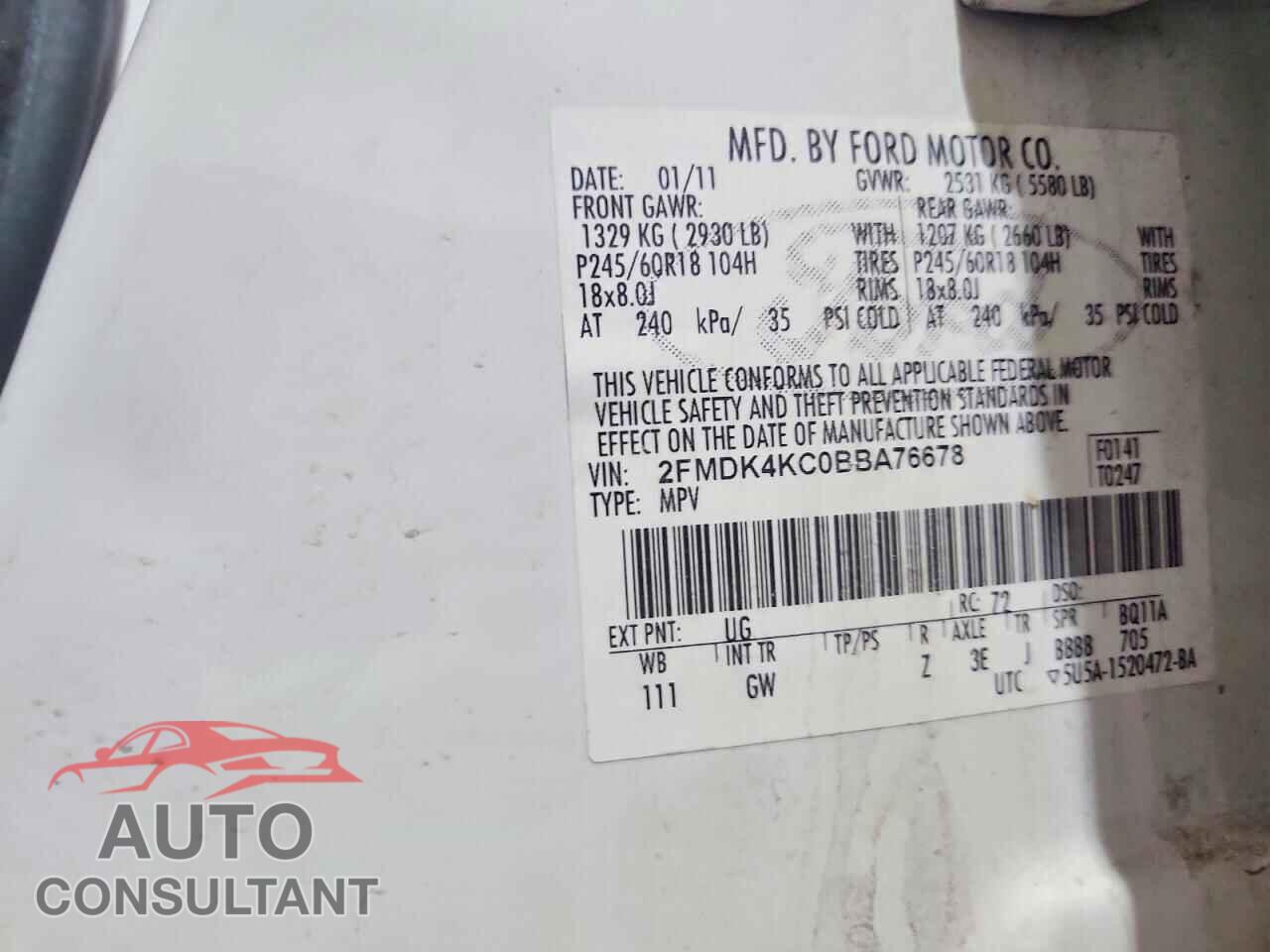 FORD EDGE 2011 - 2FMDK4KC0BBA76678