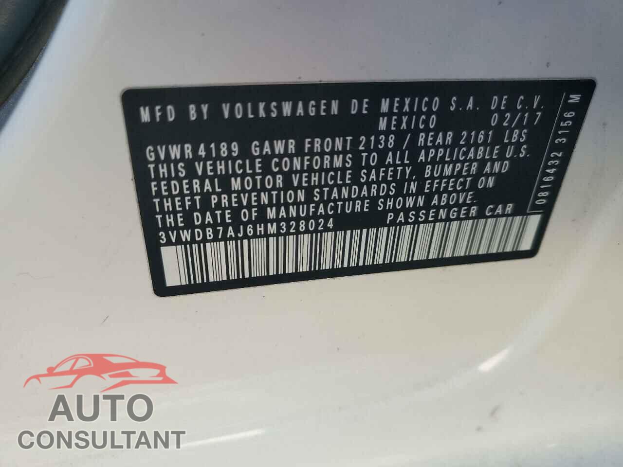 VOLKSWAGEN JETTA 2017 - 3VWDB7AJ6HM328024