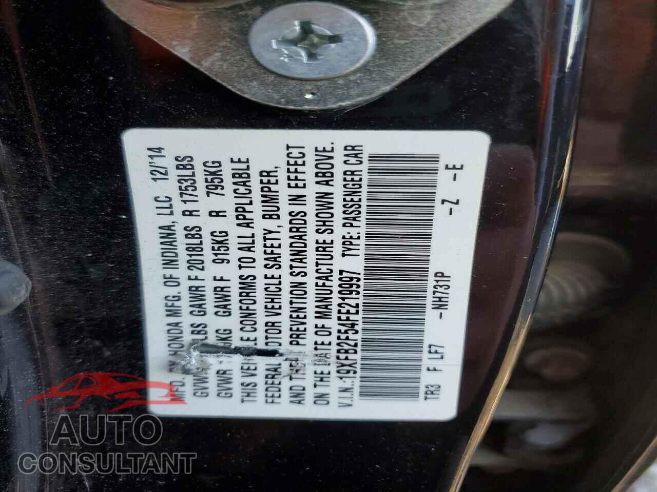 HONDA CIVIC 2015 - 19XFB2F54FE219997
