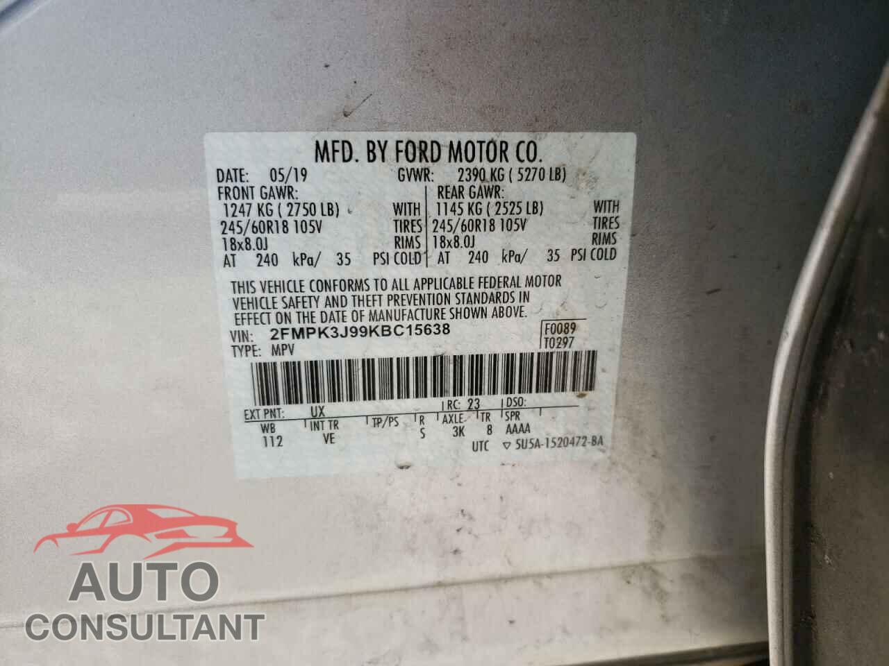 FORD EDGE 2019 - 2FMPK3J99KBC15638