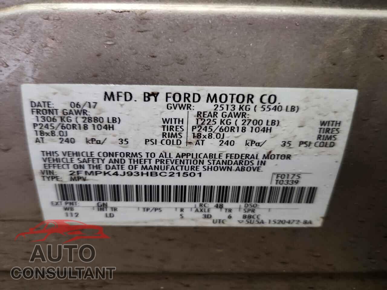 FORD EDGE 2017 - 2FMPK4J93HBC21501