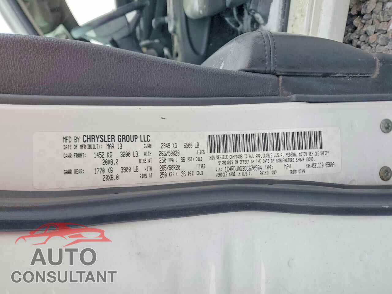 DODGE DURANGO 2013 - 1C4RDJAG3DC670904