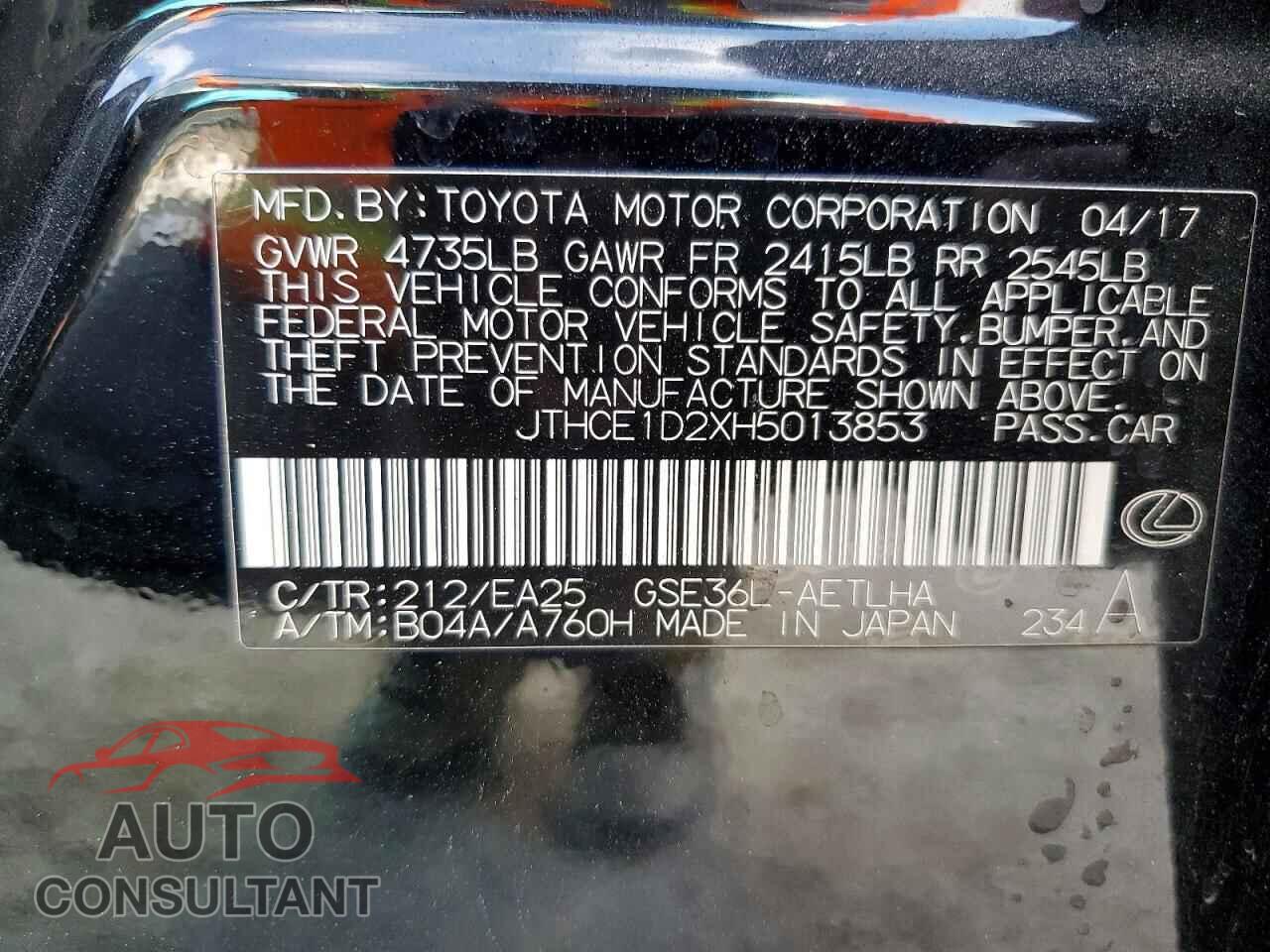 LEXUS IS 2017 - JTHCE1D2XH5013853
