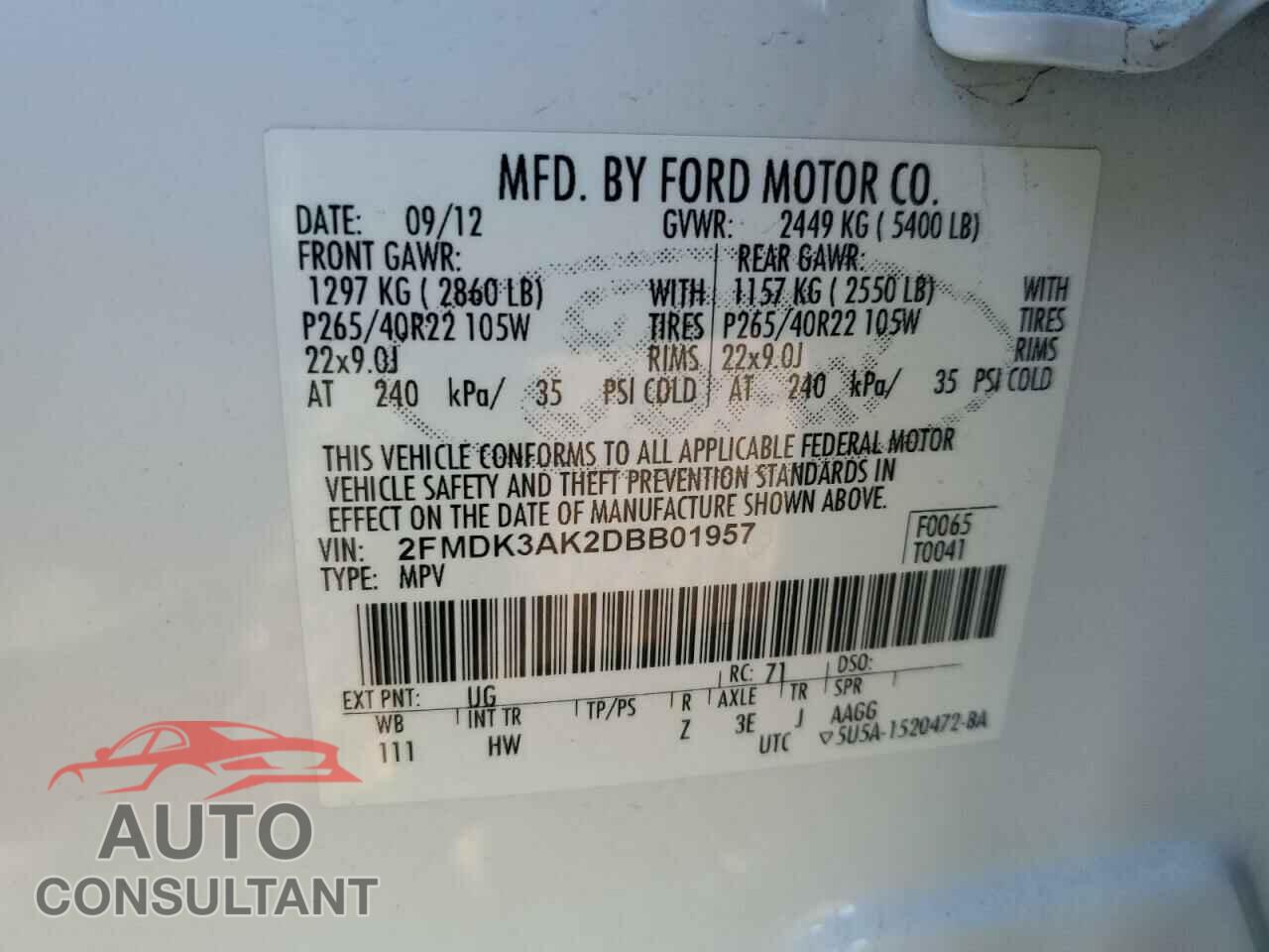 FORD EDGE 2013 - 2FMDK3AK2DBB01957