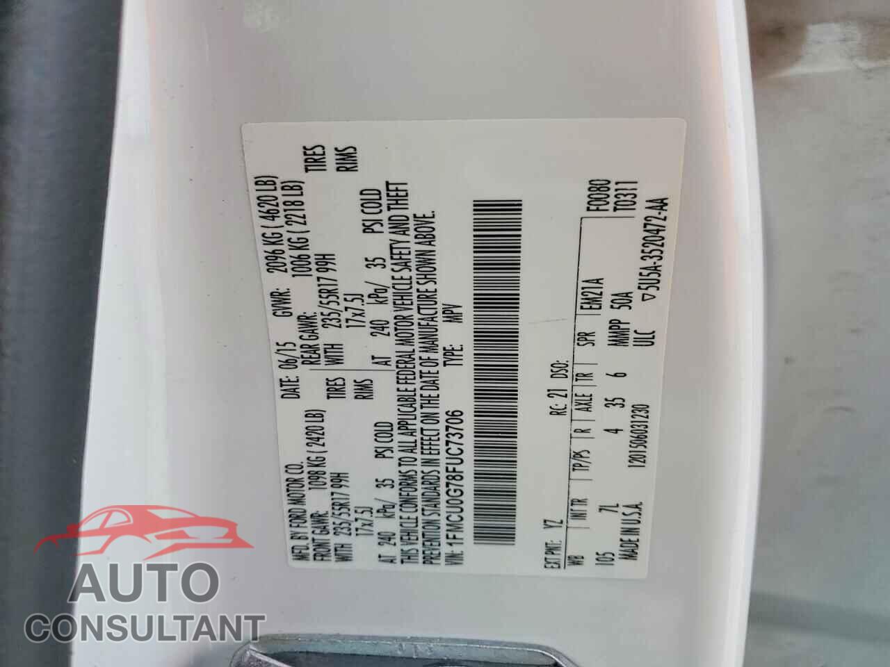 FORD ESCAPE 2015 - 1FMCU0G78FUC73706
