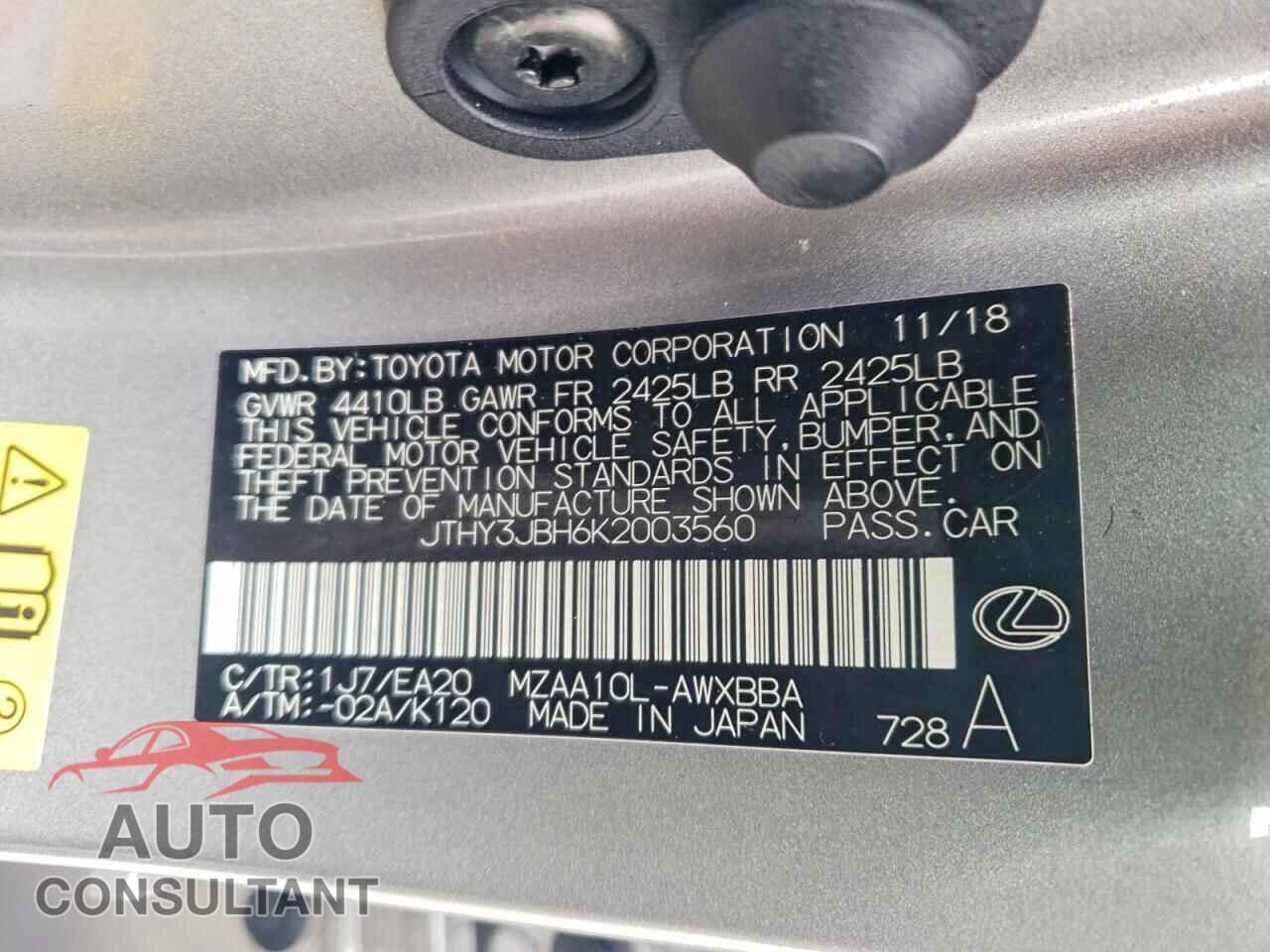 LEXUS ALL OTHER 2019 - JTHY3JBH6K2003560