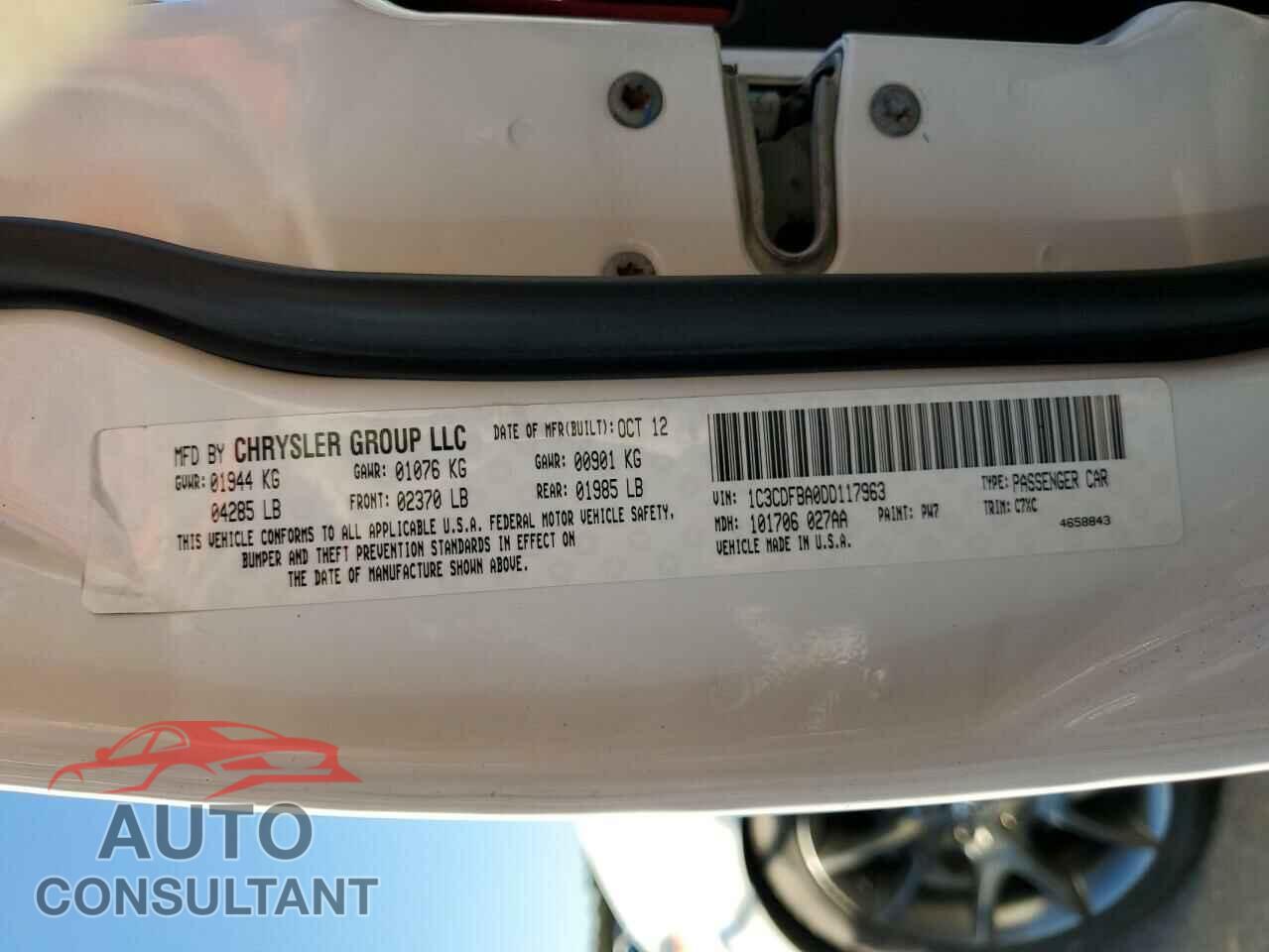 DODGE DART 2013 - 1C3CDFBA0DD117963