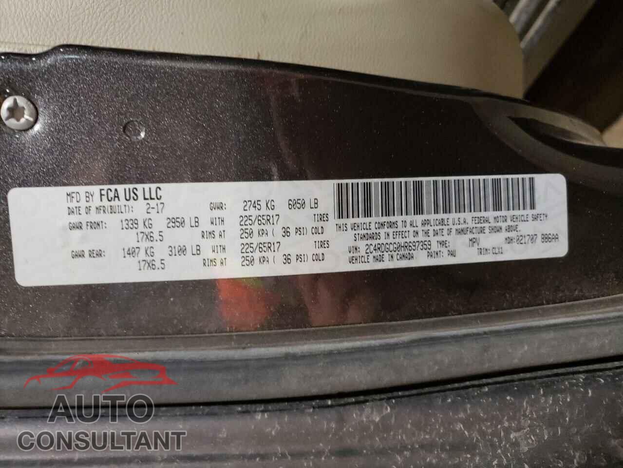 DODGE CARAVAN 2017 - 2C4RDGCG0HR697359