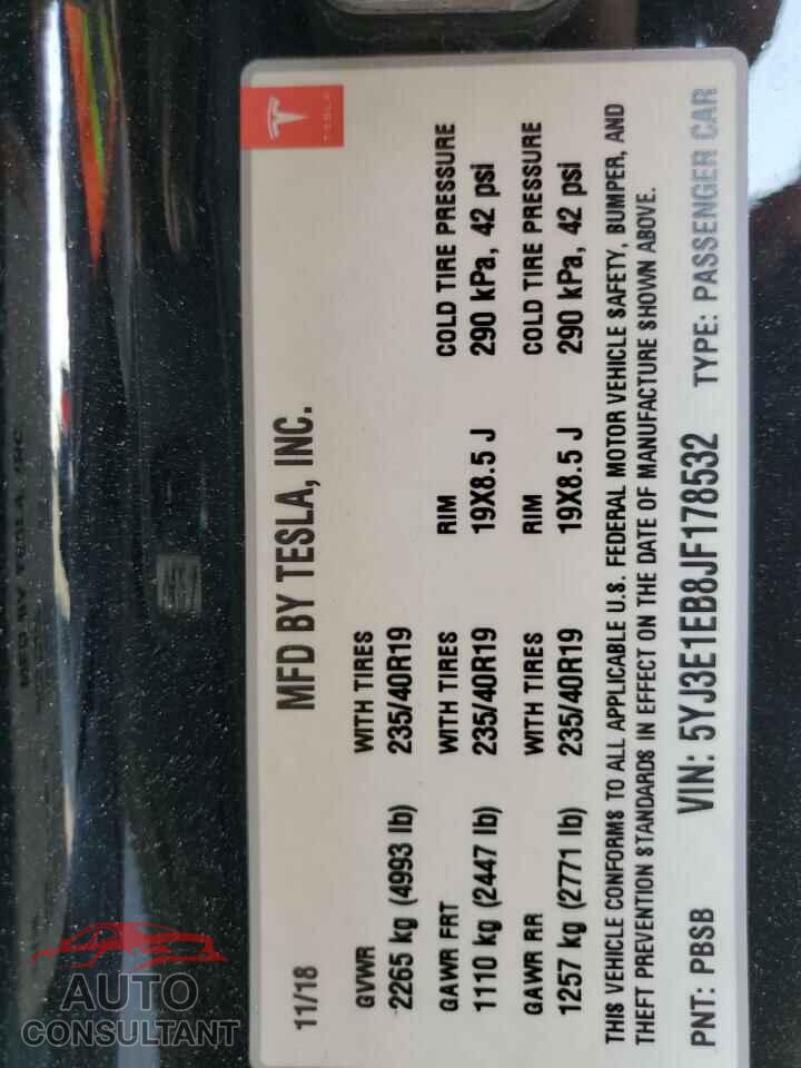 TESLA MODEL 3 2018 - 5YJ3E1EB8JF178532