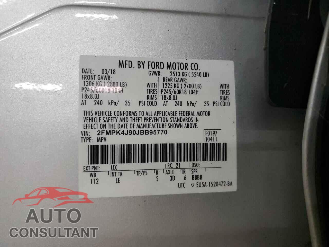 FORD EDGE 2018 - 2FMPK4J90JBB95770