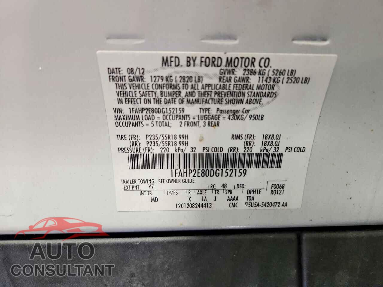 FORD TAURUS 2013 - 1FAHP2E80DG152159