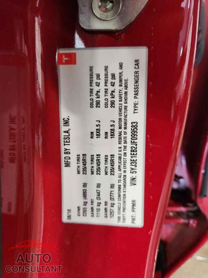 TESLA MODEL 3 2018 - 5YJ3E1EB2JF099583