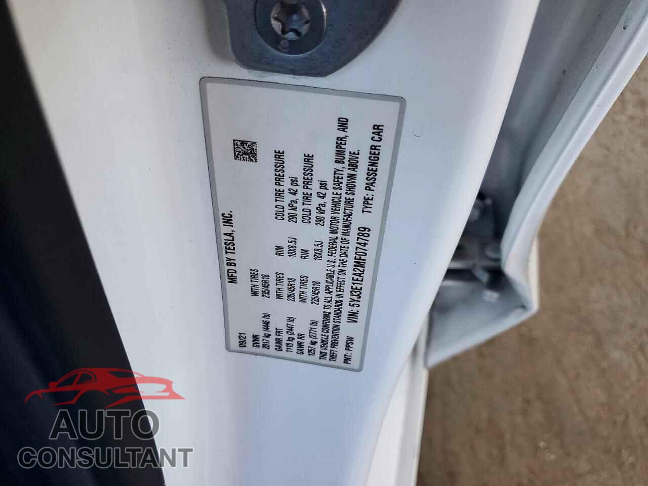 TESLA MODEL 3 2021 - 5YJ3E1EA2MF074789