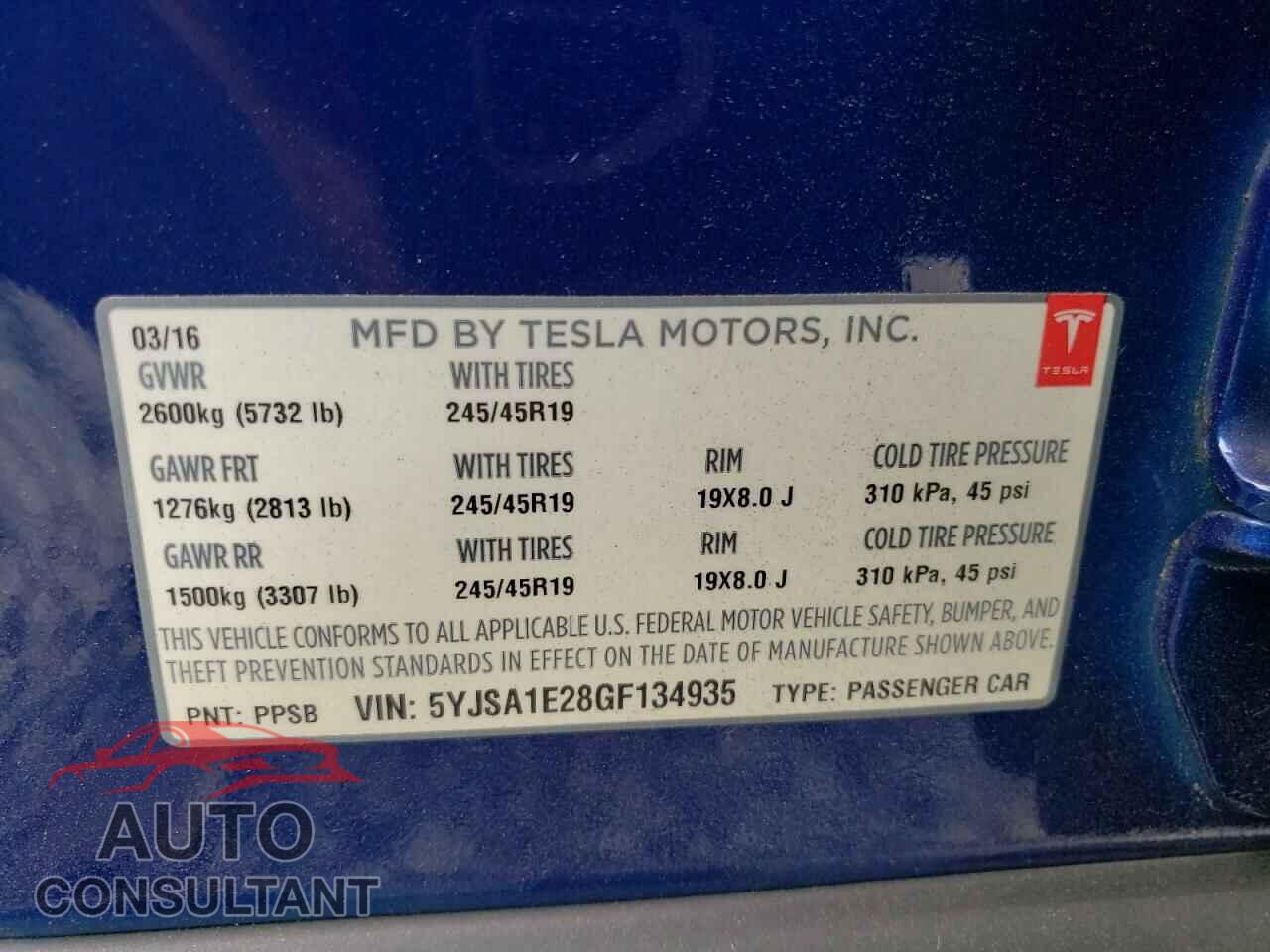 TESLA MODEL S 2016 - 5YJSA1E28GF134935