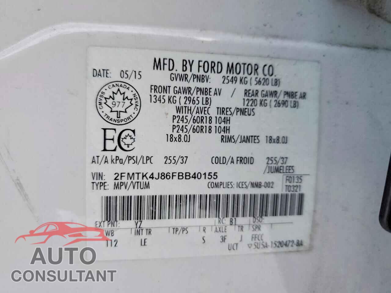 FORD EDGE 2015 - 2FMTK4J86FBB40155