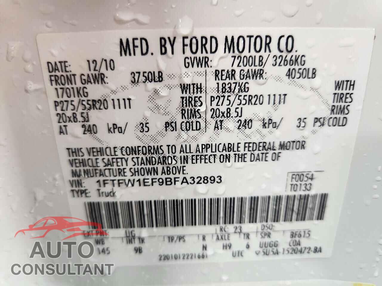 FORD F150 2011 - 1FTFW1EF9BFA32893