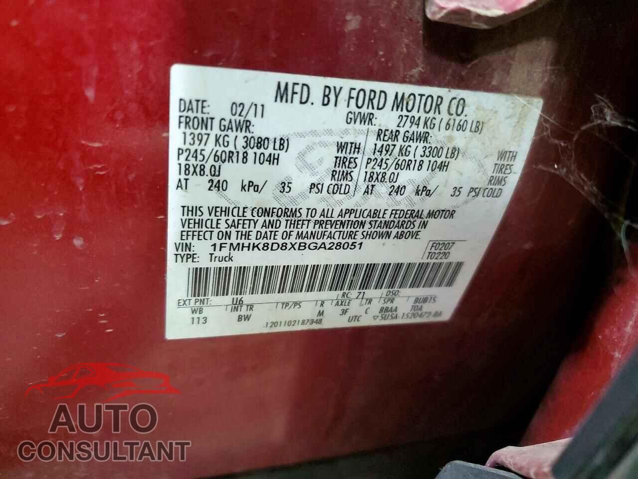 FORD EXPLORER 2011 - 1FMHK8D8XBGA28051