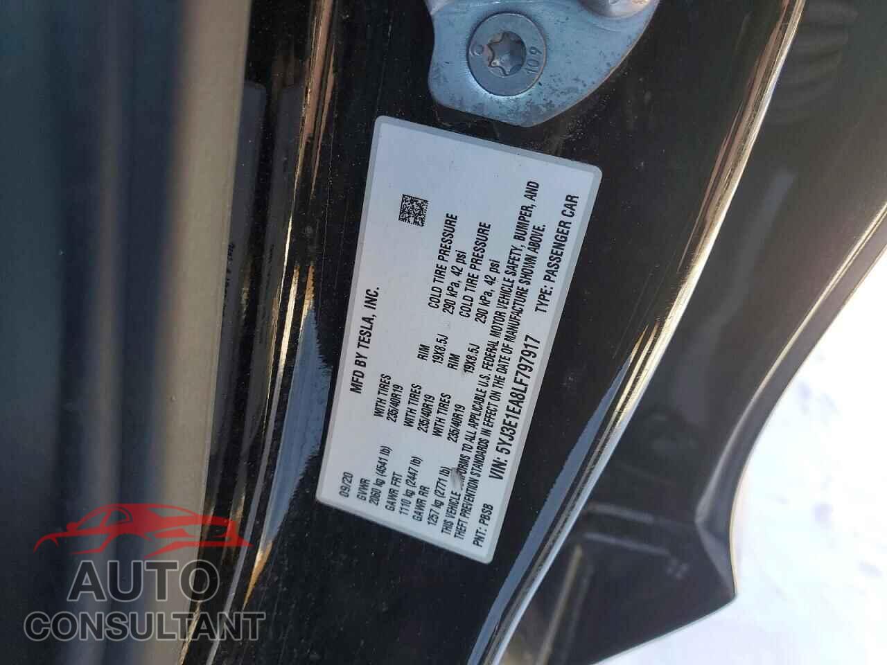 TESLA MODEL 3 2020 - 5YJ3E1EA8LF797917