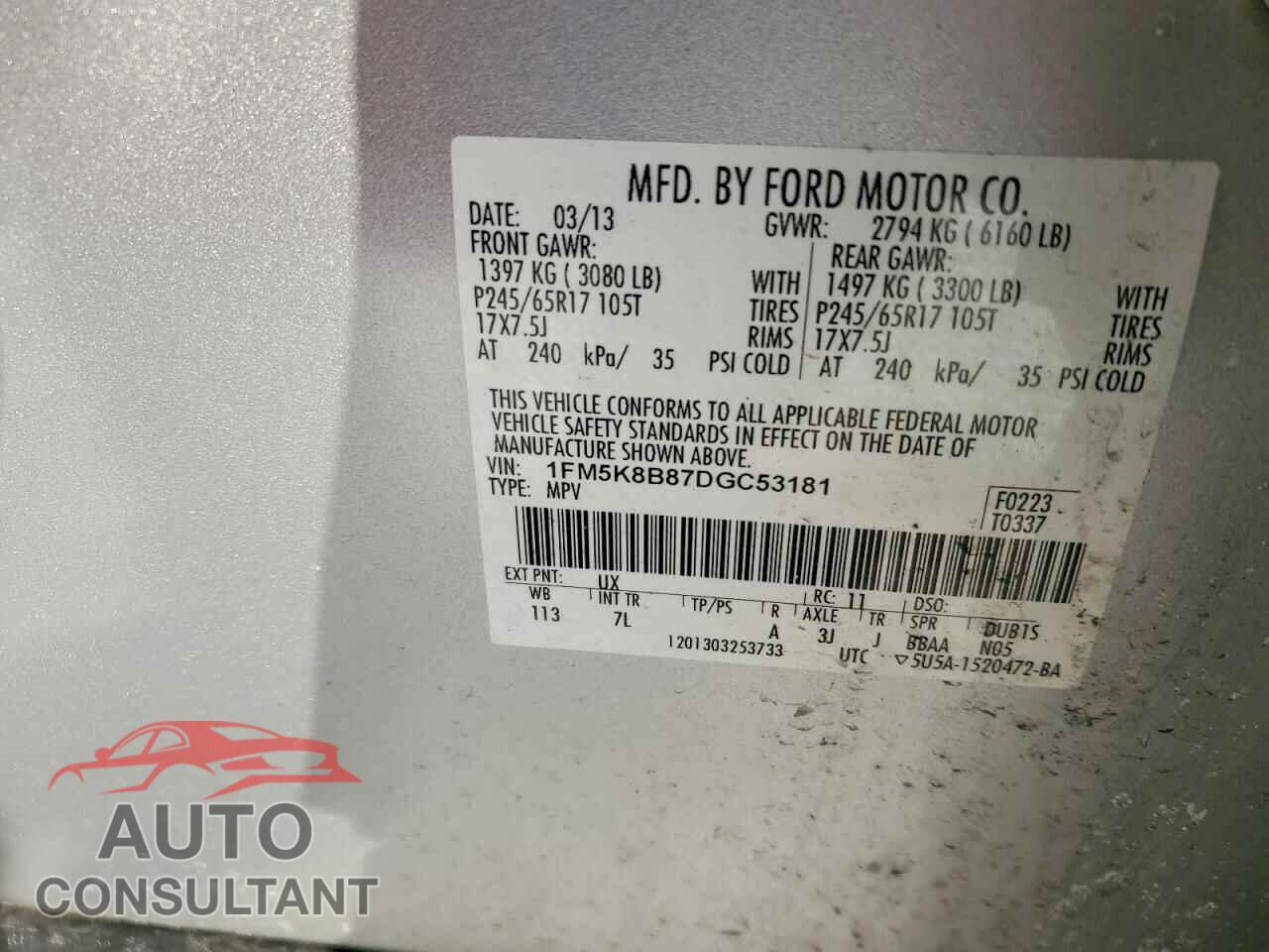 FORD EXPLORER 2013 - 1FM5K8B87DGC53181