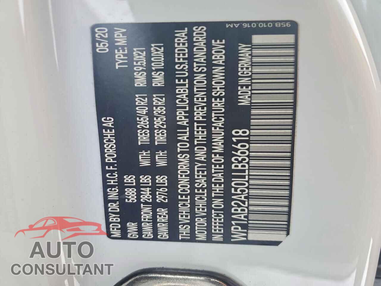 PORSCHE MACAN 2020 - WP1AB2A50LLB36618