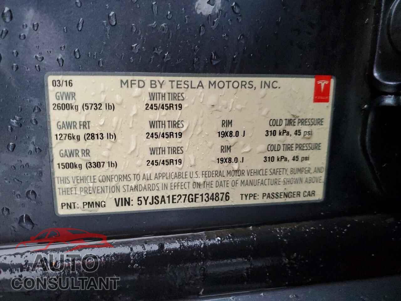 TESLA MODEL S 2016 - 5YJSA1E27GF134876