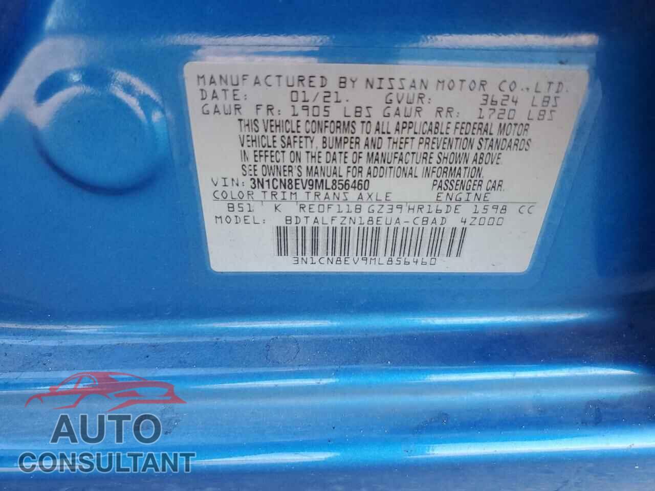 NISSAN VERSA 2021 - 3N1CN8EV9ML856460
