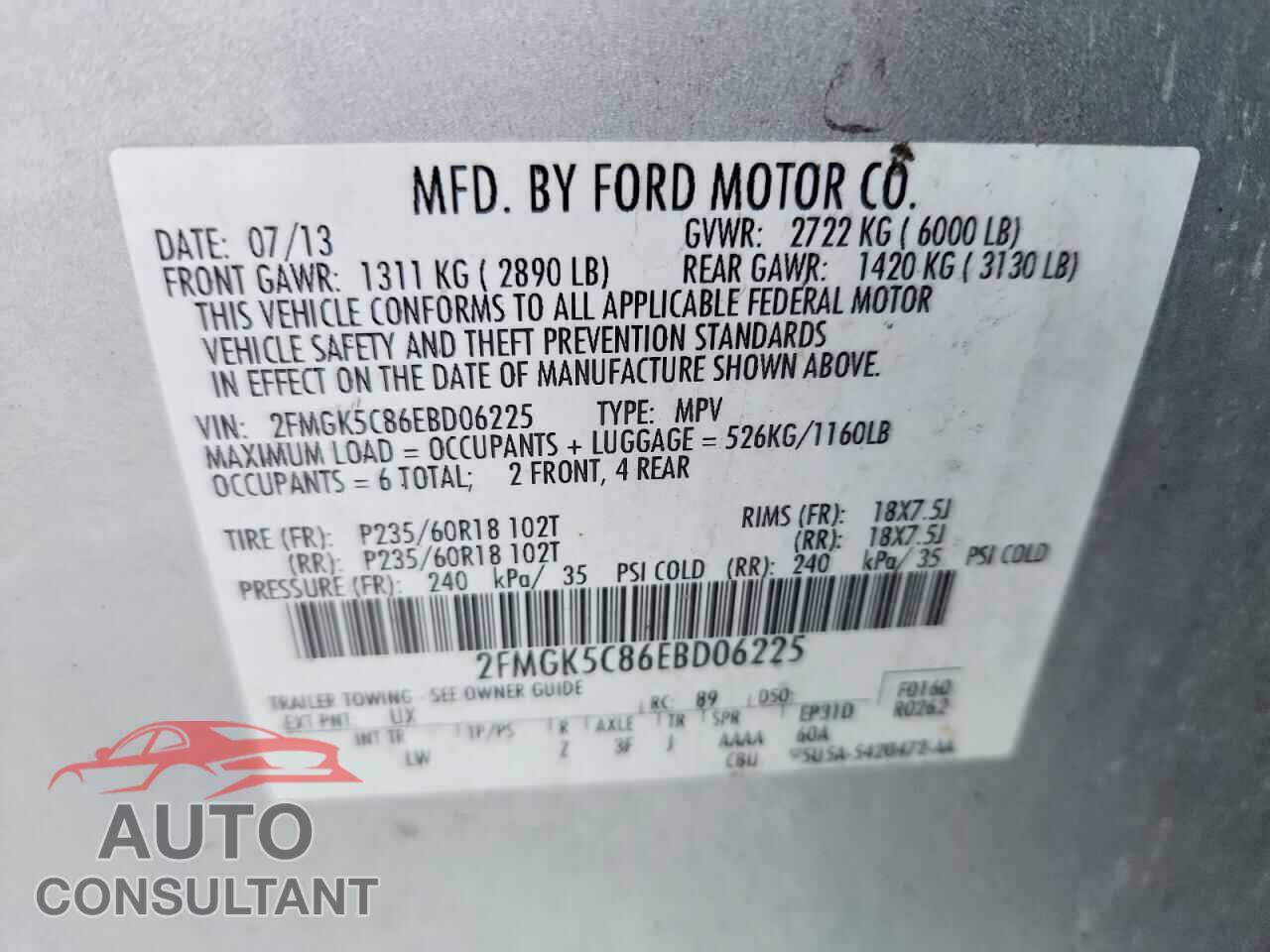 FORD FLEX 2014 - 2FMGK5C86EBD06225
