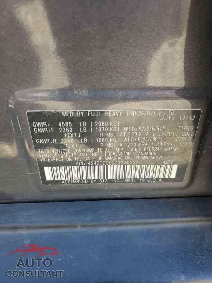SUBARU OUTBACK 2013 - 4S4BRBGC2D3270227
