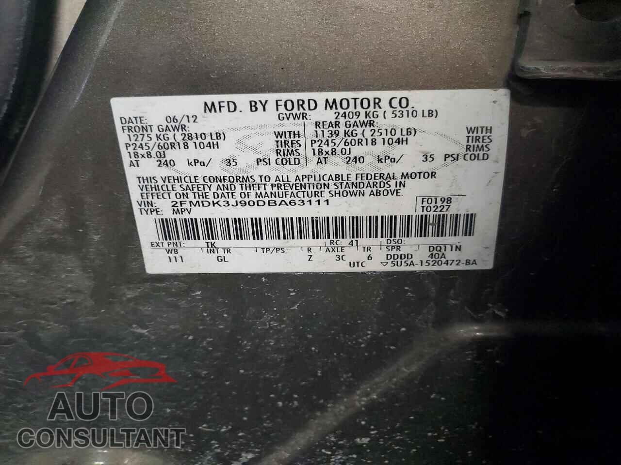 FORD EDGE 2013 - 2FMDK3J90DBA63111