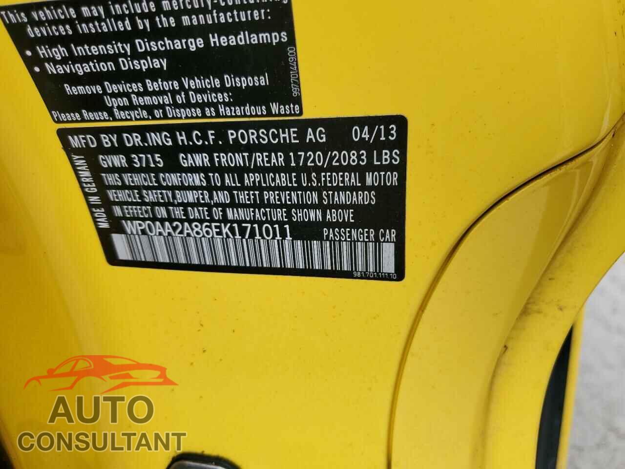 PORSCHE CAYMAN 2014 - WP0AA2A86EK171011