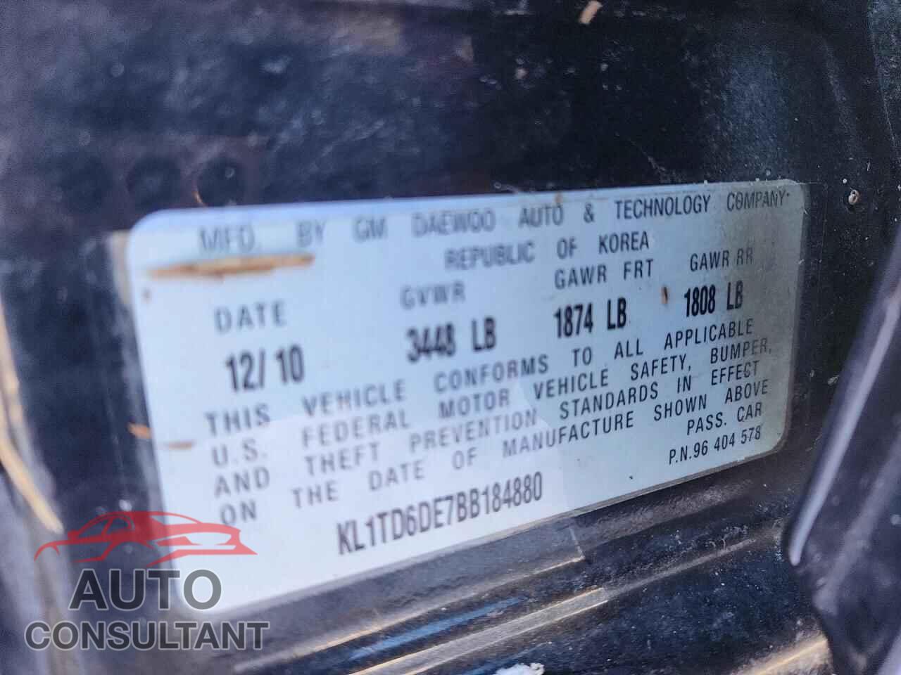 CHEVROLET AVEO 2011 - KL1TD6DE7BB184880