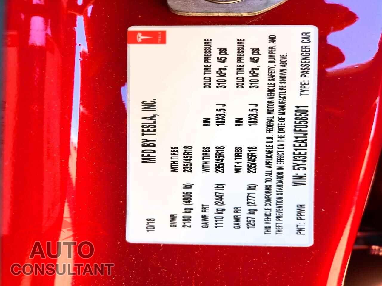 TESLA MODEL 3 2018 - 5YJ3E1EA1JF058501