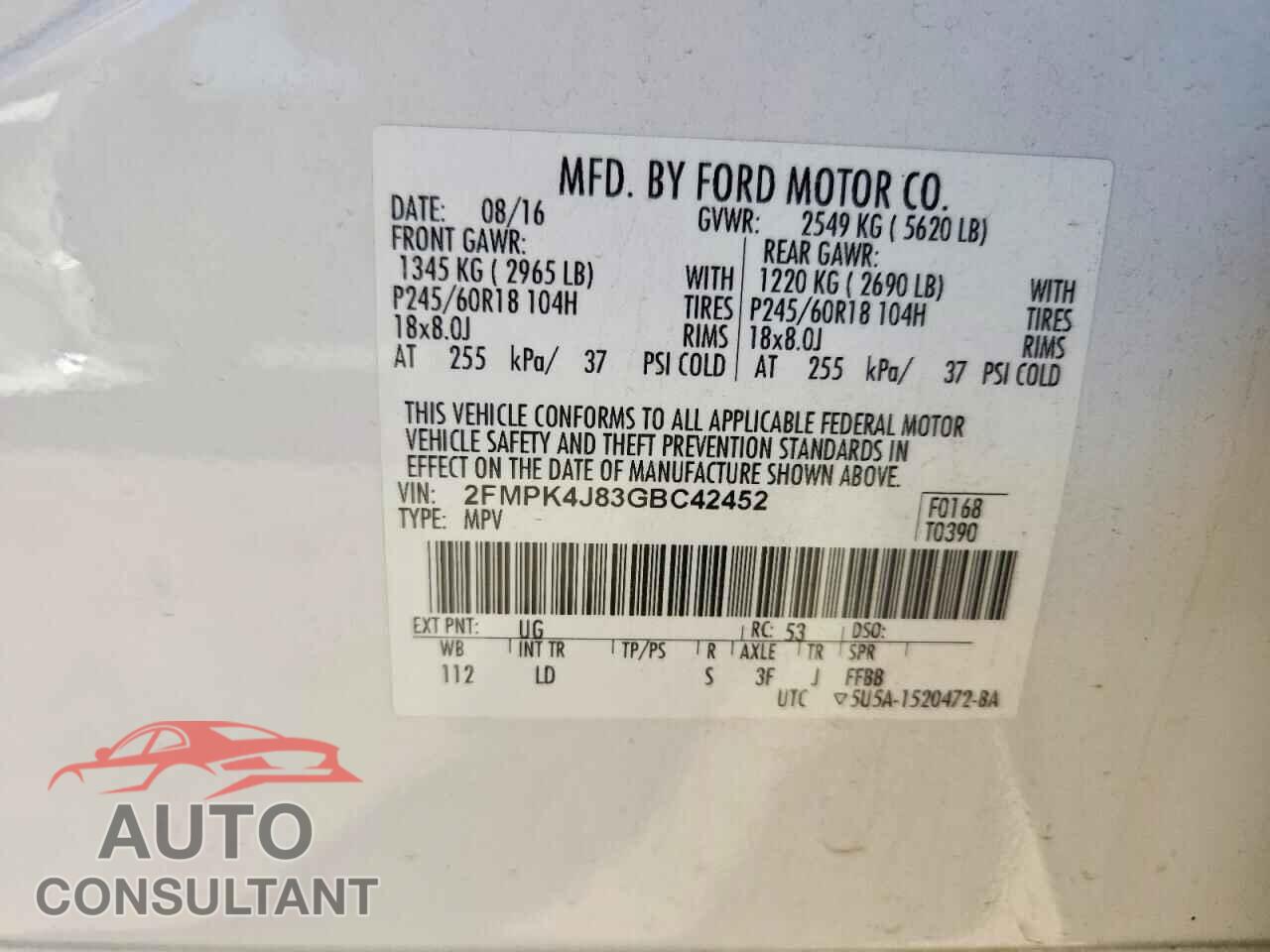 FORD EDGE 2016 - 2FMPK4J83GBC42452