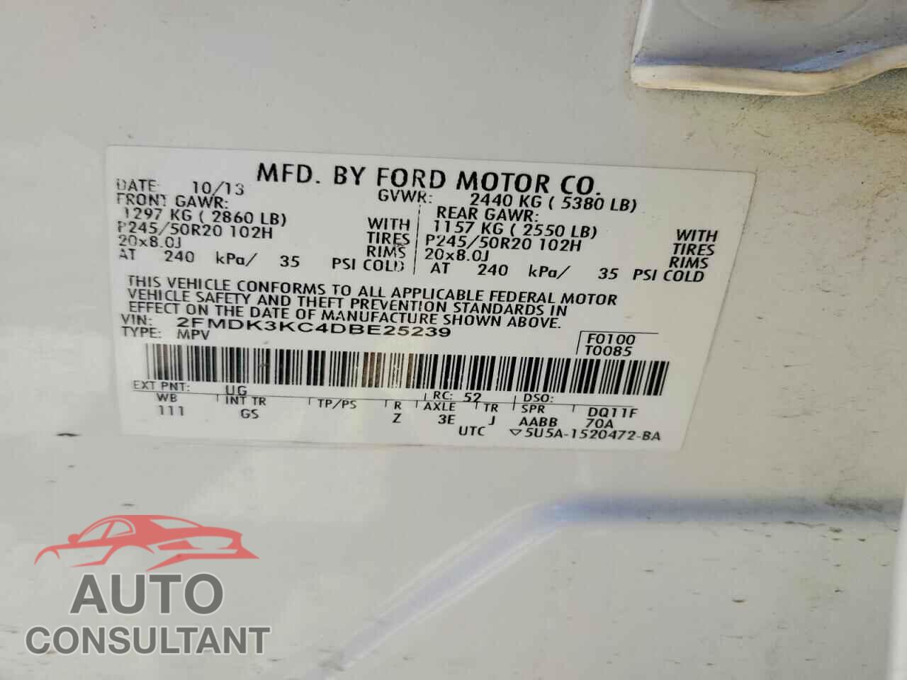 FORD EDGE 2013 - 2FMDK3KC4DBE25239