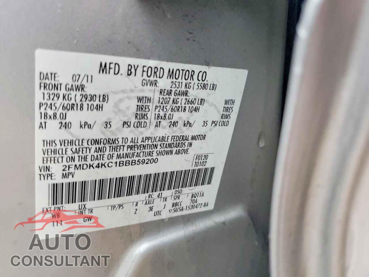 FORD EDGE 2011 - 2FMDK4KC1BBB59200