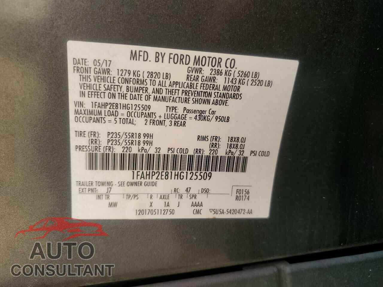 FORD TAURUS 2017 - 1FAHP2E81HG125509