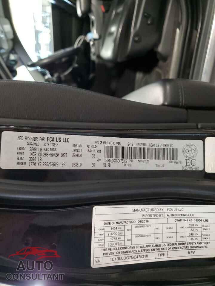 DODGE DURANGO 2016 - 1C4RDJDG7GC475310