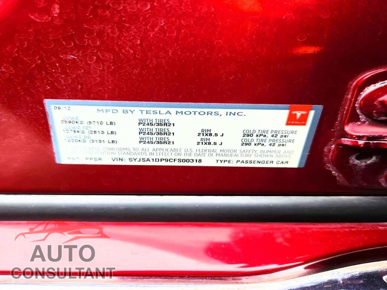 TESLA MODEL S 2012 - 5YJSA1DP9CFS00318