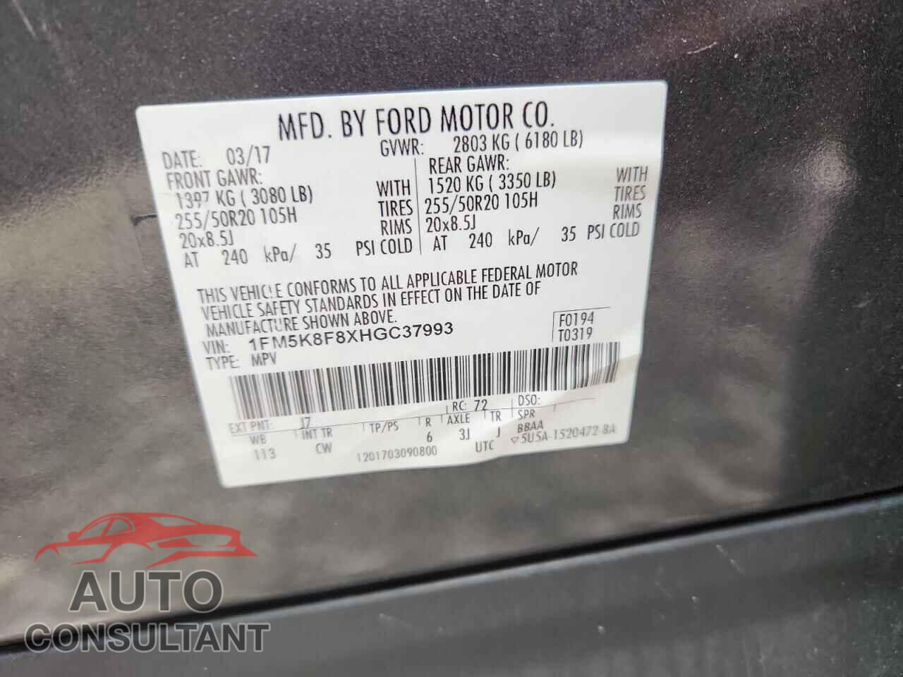 FORD EXPLORER 2017 - 1FM5K8F8XHGC37993